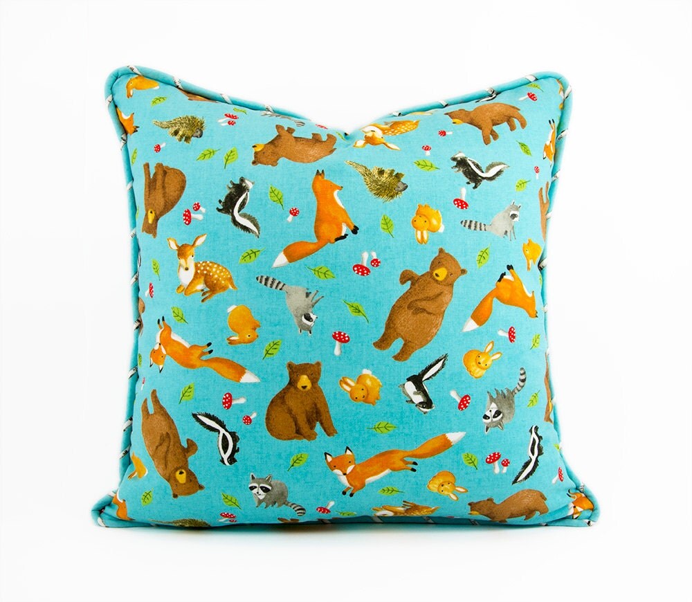 Woodland pillow cover forest animals by HermitCrabStitchery