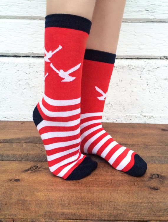 Cool Nautical Striped Socks - Fun, Casual or Dress Socks - Crazy Seagull Design