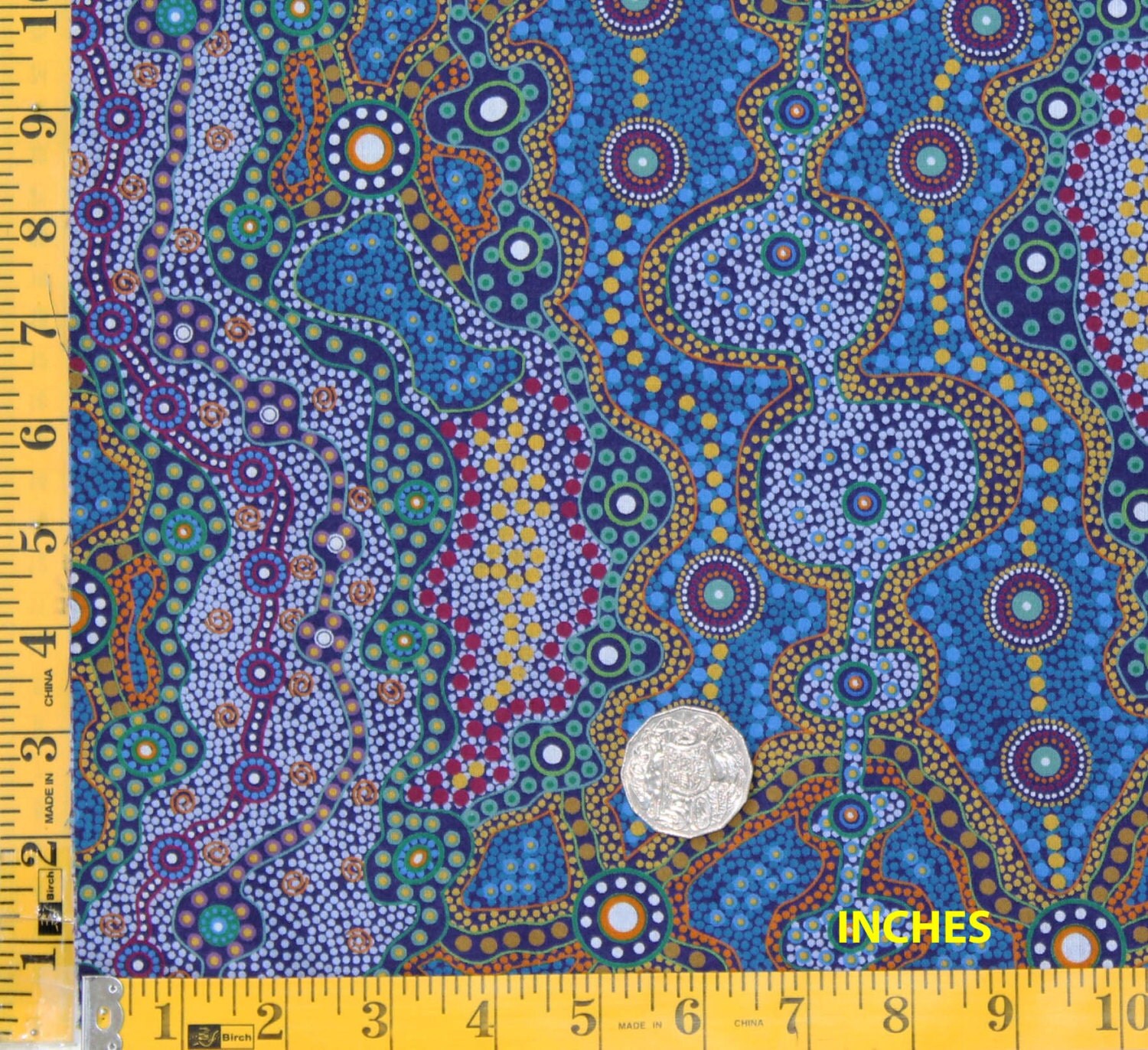 Australian Aboriginal Quilting Fabric YALKE BLUE sold by
