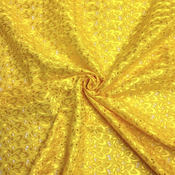 Yellow Eyelet Floral Embroidery Fabric