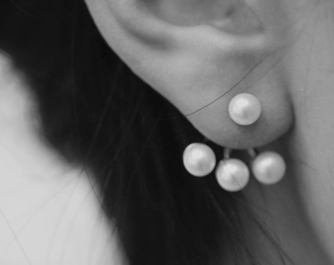 Pearl earring Silver pearl earrings Gold pearl earring White pearl earring Triple earring Unique earring