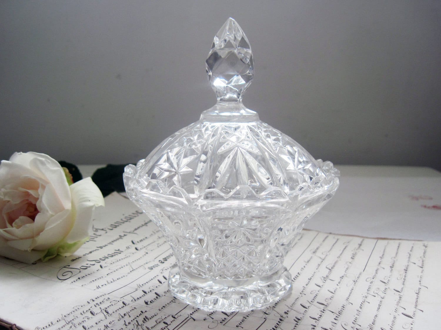 Vintage French Crystal Lidded Candy Dish Haute Juice