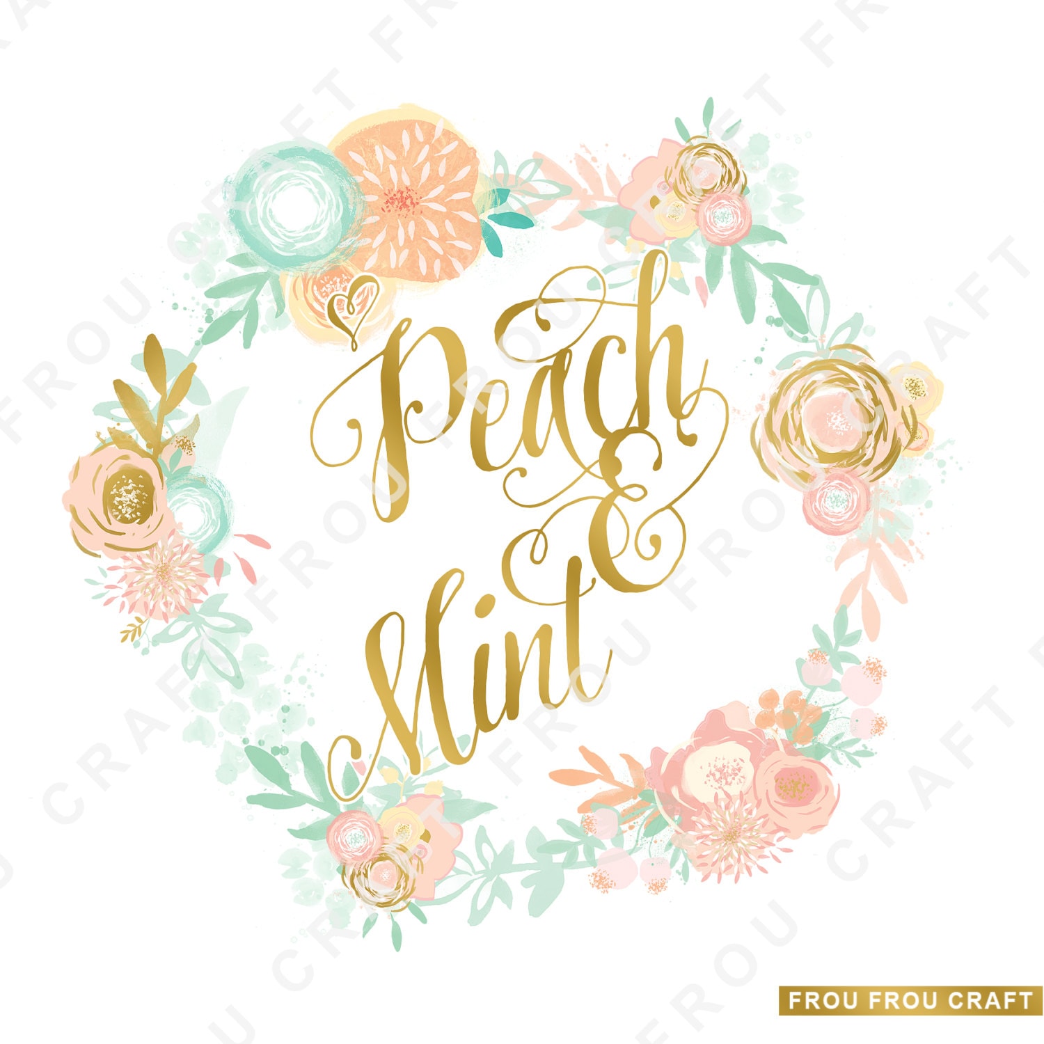 Download Peach And Mint Watercolor Flowers ClipArt Gold by ...