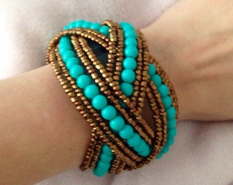 Fitbit Flex Cover Up Bracelet, Teal Beaded Cuff