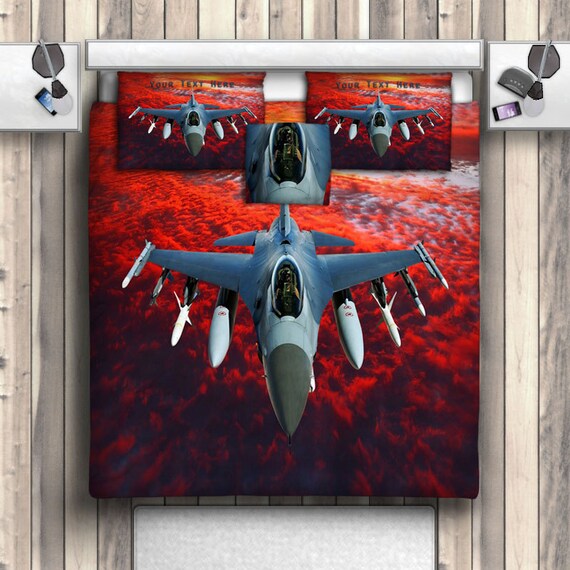 Fighter Jet in Fire Clouds Bedding Military Bed by ProducstByMe