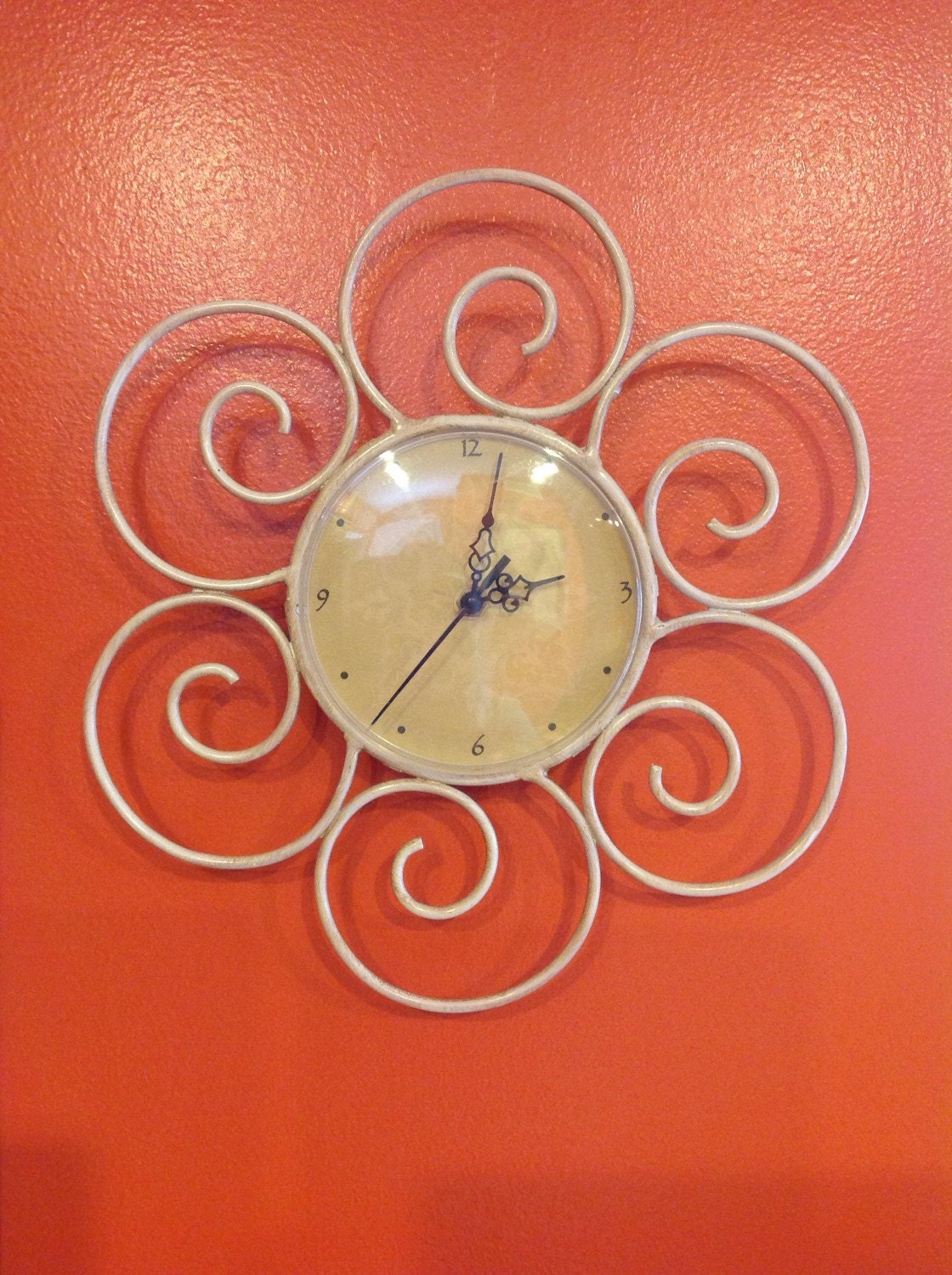 Retro metal scroll wall clock by Jennifersvintagefind on Etsy