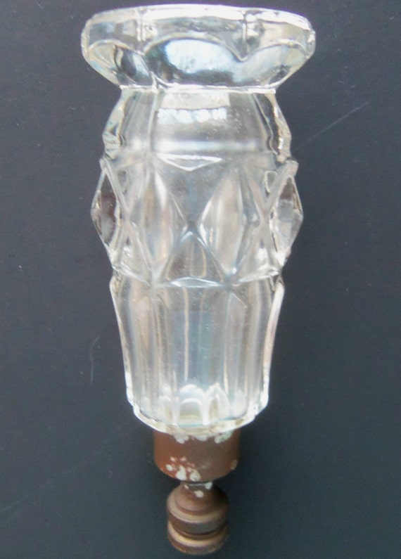 Vintage LAMP FINIAL Large Clear Cut Glass with Brass