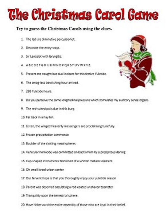 Guess the Christmas Carol Printable PDF Game instant