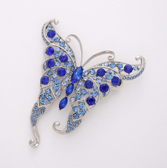 Royal Blue Butterfly Brooch Big Crystal Blue Butterfly Broach