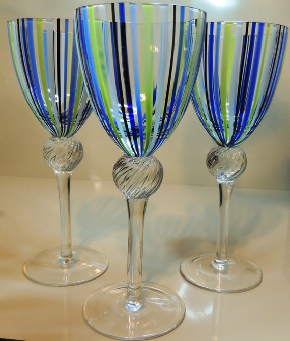 Made in Italy Crystal Wine Glasses Etched Eastern Hand Blown