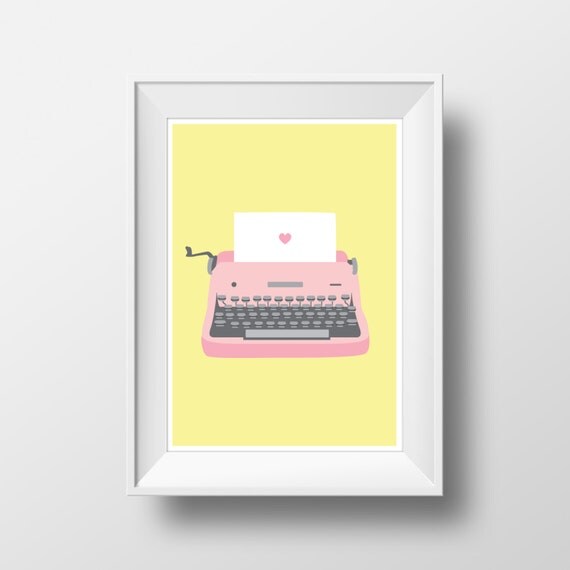 Items similar to Vintage Pink Typewriter Art Print Digital Download
