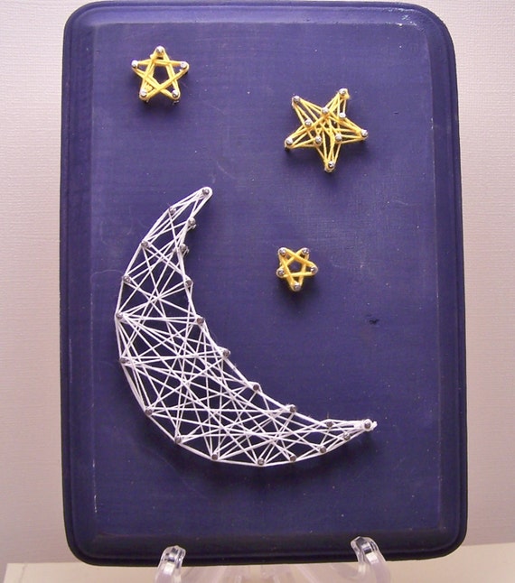 Moon and star string art. Goodnight. Nursery. Bedroom. Galaxy.