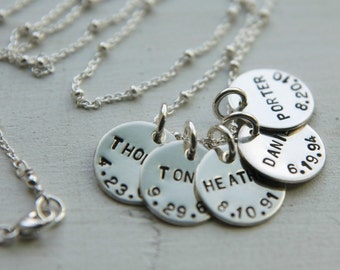 Five Charm Kids Name Necklace, Sterling Silver, Family Necklace, Custom Birthdate Necklace, Personalized Everyday Mom Jewelry, 5 Keepsake