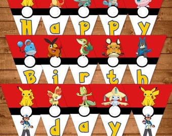 Pokemon Banner Red & White - Pokemon Birthday Banner- Pokemon Party Favors - Pokemon Printables