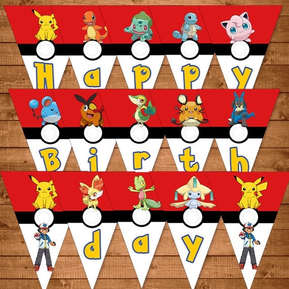 happy template banner printable birthday free Pokemon Party   Birthday Pokemon Red  Pokemon Banner Banner & White