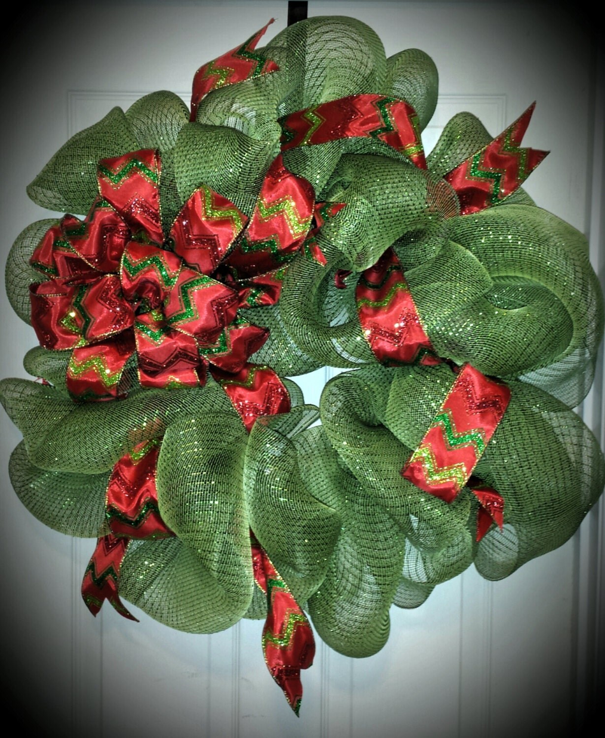 Green and Red Deco Mesh Wreath