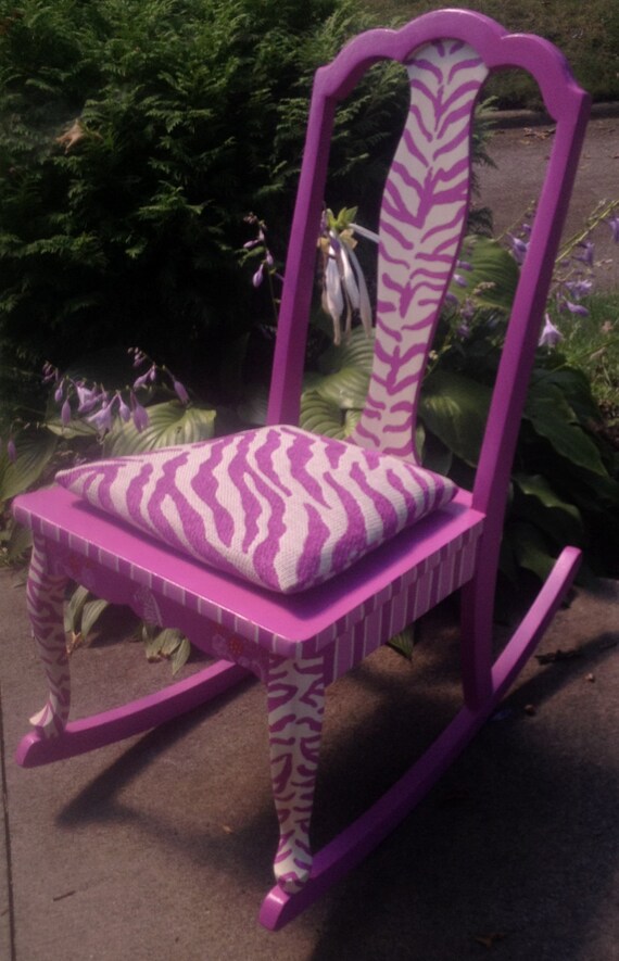 Rocking chair with pink zebra stripes by ReImaginedToday on Etsy