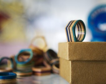 skateboard recycled wood ring