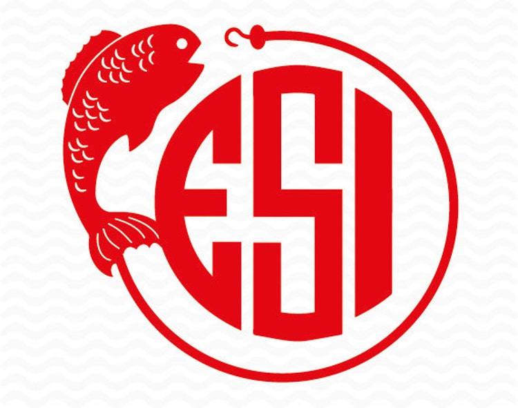 Download Fish and fish hook circle monogram design SVG by ...