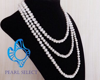 long pearl necklace 62" 7-8mm white,long freshwater pearl necklace,long baroque pearl necklace, opera necklace long white pearl necklace