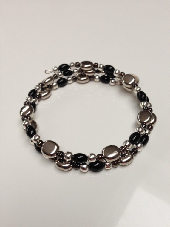 Handmade memory wire bracelet featuring two strands by Fleetbeads