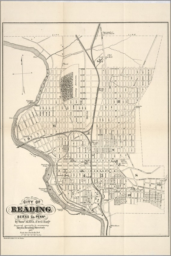 24x36 Poster Map Of City Of Reading Pennsylvania 1877