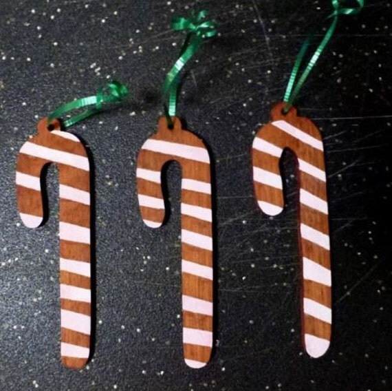 Set of 3 Wooden Candy Cane Ornaments by JessiesWoodDesigns on Etsy