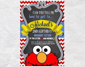 Elmo Birthday Invitation Invite Chalkboard Chevron Pattern Elmo invitation