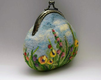 Coin Purse Change Purse Needle Felted Pouch Embroidery Small Bag Keychain Make Up Purse Gift for Her
