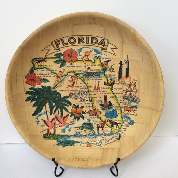 Items similar to Vintage Bamboo Kitschy Florida Souvenir Bowl on Etsy