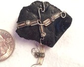 Black Glass Pin, Tumbled Glass, Wire Wrapped, Beaded, Brooch