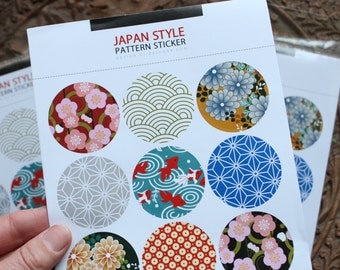 Japanese design round stickers, 2 sheets 18 round pattern stickers