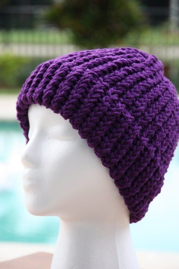 PURPLE KNIT HAT cap beanie unisex winter by CampCousinsCrafts