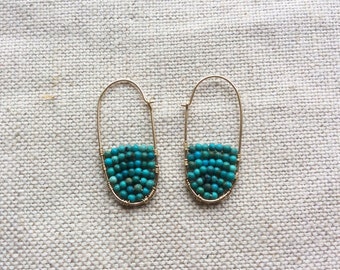Turquoise Hoop Earring - Gold and Turquoise Hoop Earrings - Turquoise Hoop Earrings - Gold Turquoise Earrings - Turquoise Seed Bead Earring