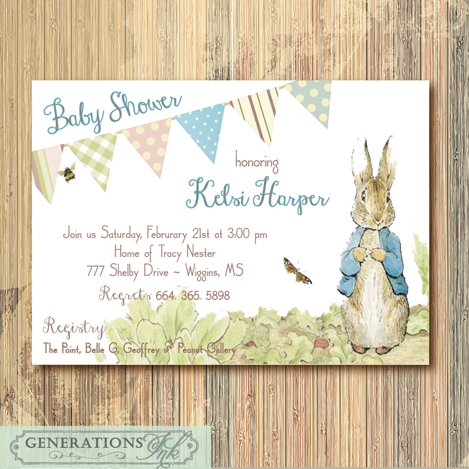 Peter Rabbit Baby Shower Invitation DIGITAL FILE Printable