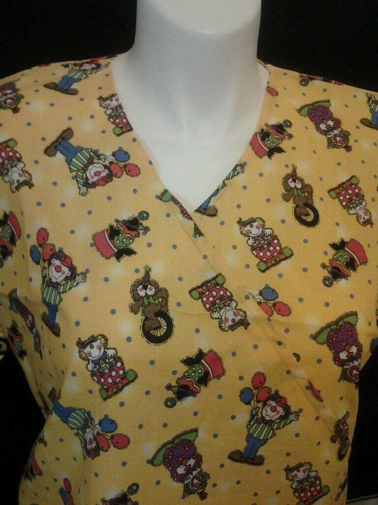Large clown scrub top vneck design polka dots 100 Cotton
