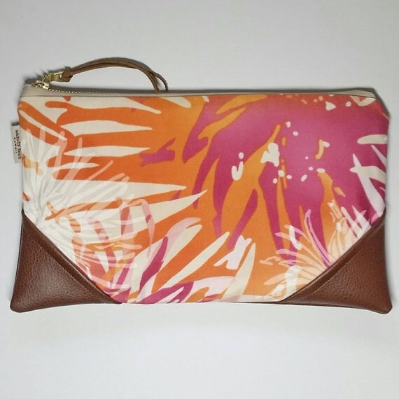 Large Pink and Coral Flower Burst Zipper Clutch by SandyFeetHawaii