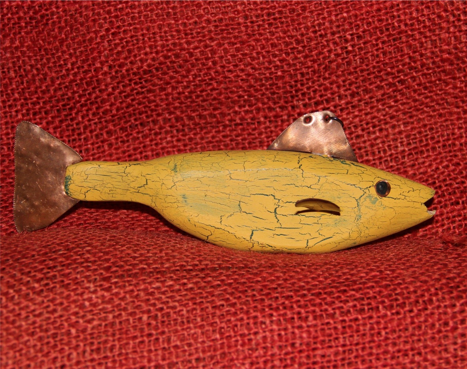 Hand Carved Fish Decoy with Copper Fins by on Etsy