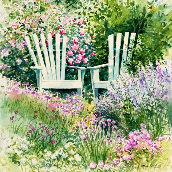 garden wall art garden painting Adirondack chair wall art