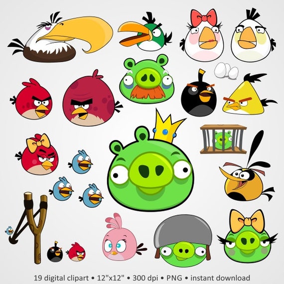 50% OFF Digital Clipart Angry Birds crazy cartoon by PeppyPapers