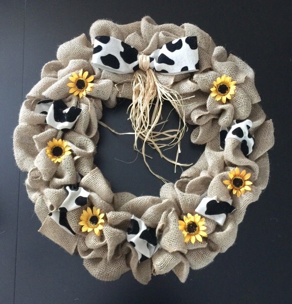 Items similar to Burlap Wreath, Cow Print Wreath, Animal Print Burlap