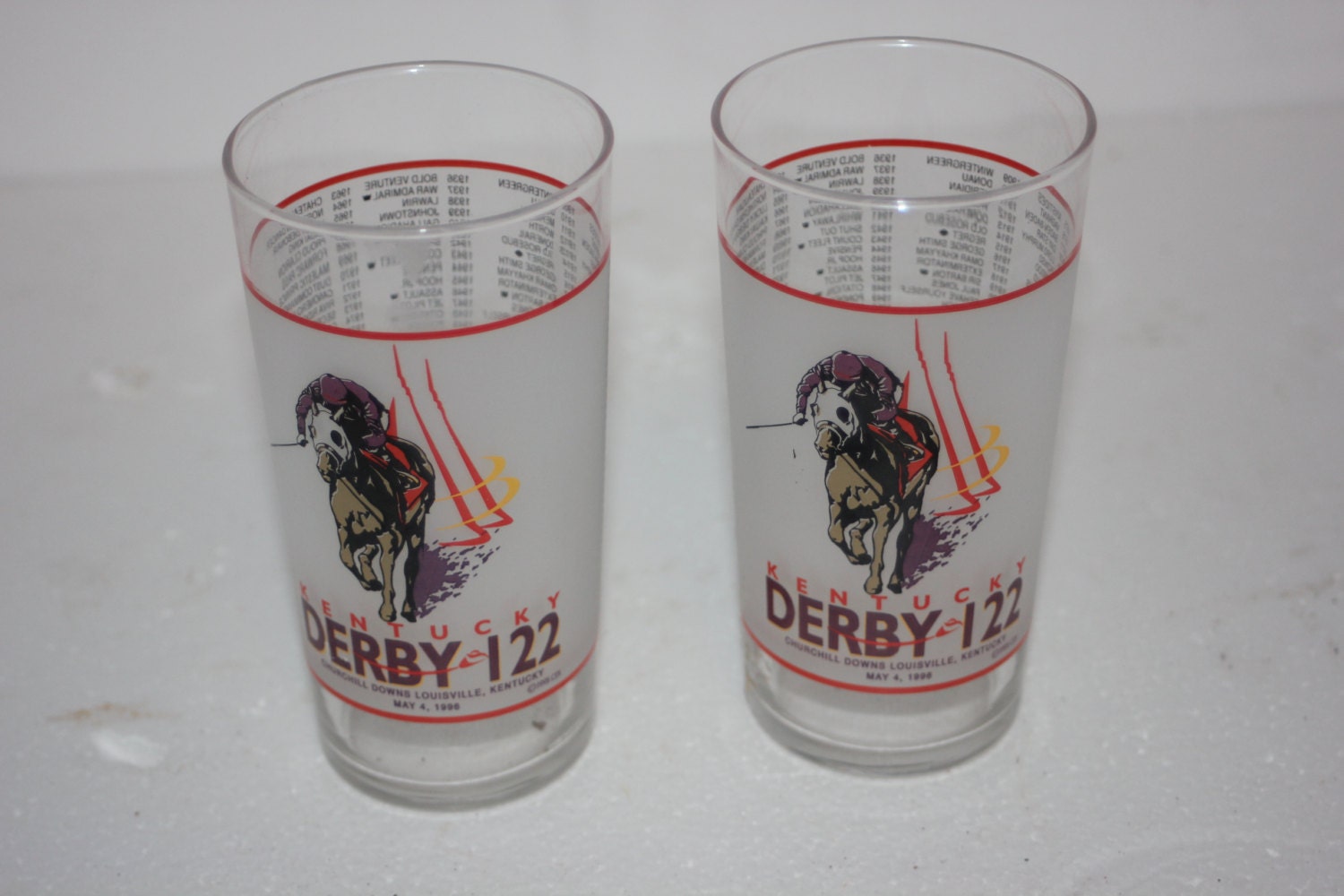 KENTUCKY DERBY 1996 Mint Julep souvenir glasses from the 122nd