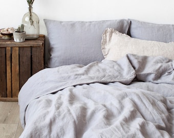 Light Grey Stone Washed Linen Duvet Cover
