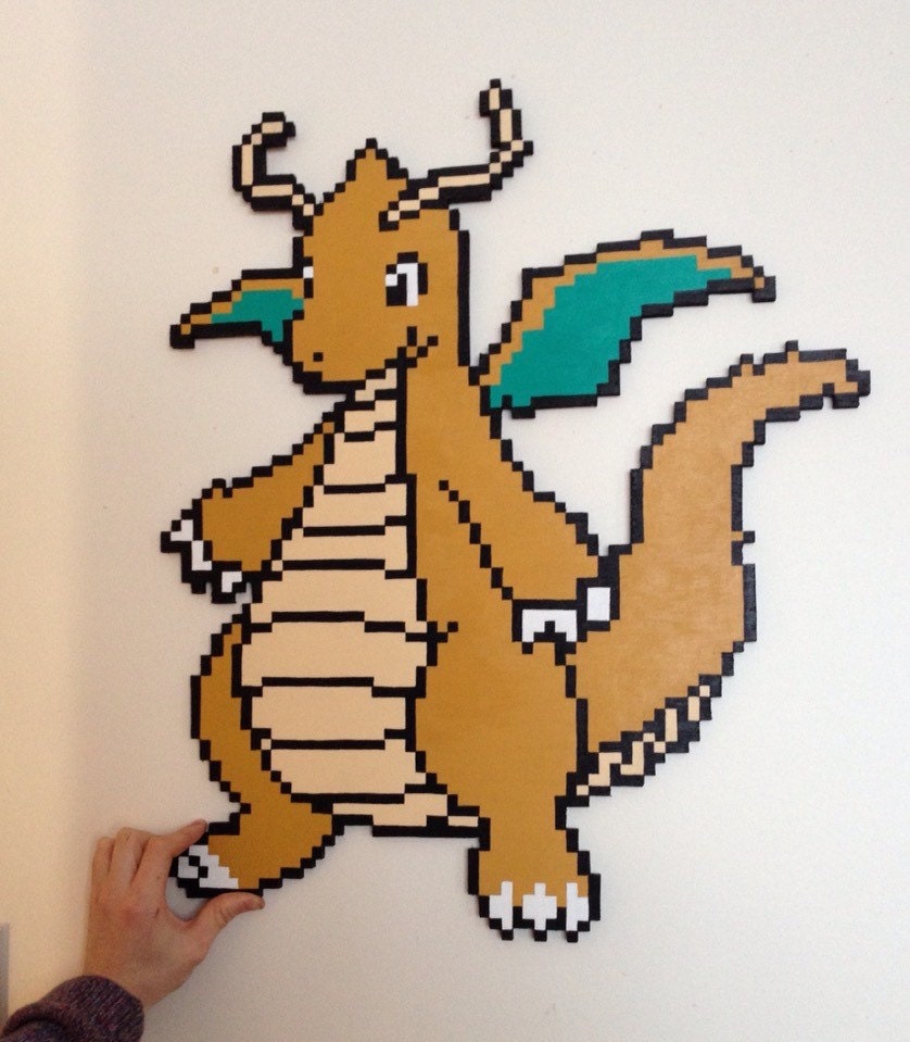 Dragonite pokemon 149 wooden pixel art. by WormsWoodshack