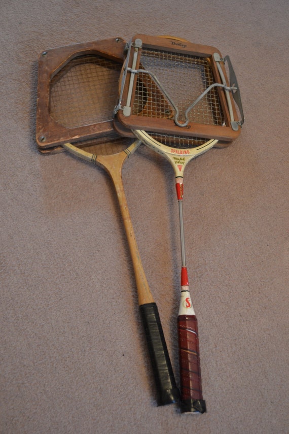 Pair of Beautiful Vintage Wooden Badminton Rackets With Wooden