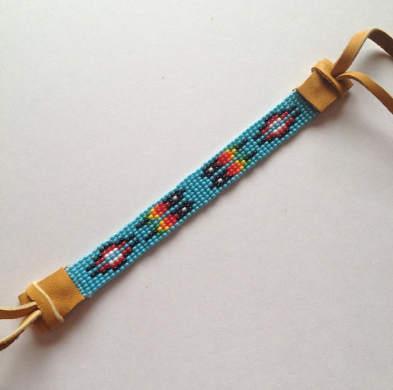 Handmade Native American Beaded Leather Bracelet by BeadedThread