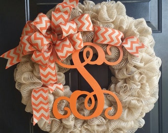 Monogrammed Burlap Wreaths, Initial Wreaths, Burlap Wreaths, Home Decor, Everyday Wreaths, Chevron Ribbon Wreaths, Wreaths