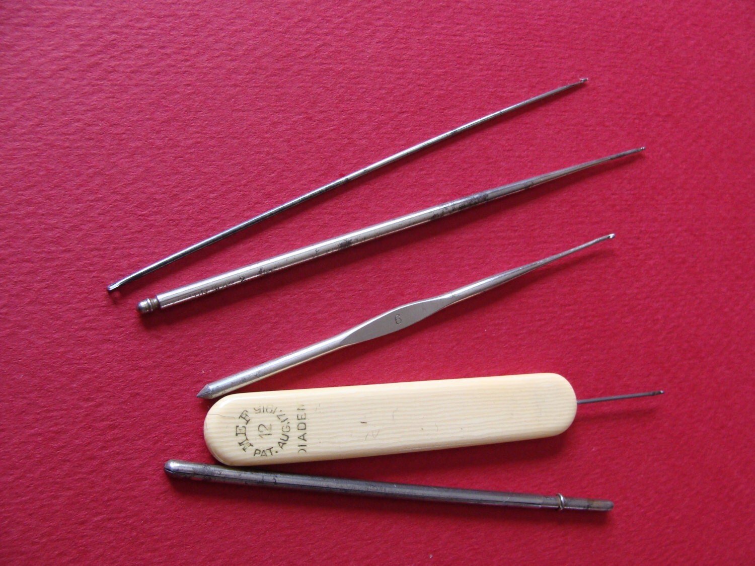 Lot of Five Vintage Steel Crochet Hooks