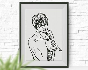 BUY 2, GET 1 FREE! Harry Potter cross stitch pattern, pdf counted cross stitch pattern, Hogwarts, Glasses of Harry Potter, monochrome, #P062