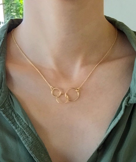 Triple Linked Ring necklace/ Linked Ring necklace/ by ZoeyJewelry